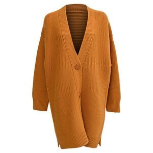 Hermès Knitted Buttoned Cardigan in Rust Orange Wool